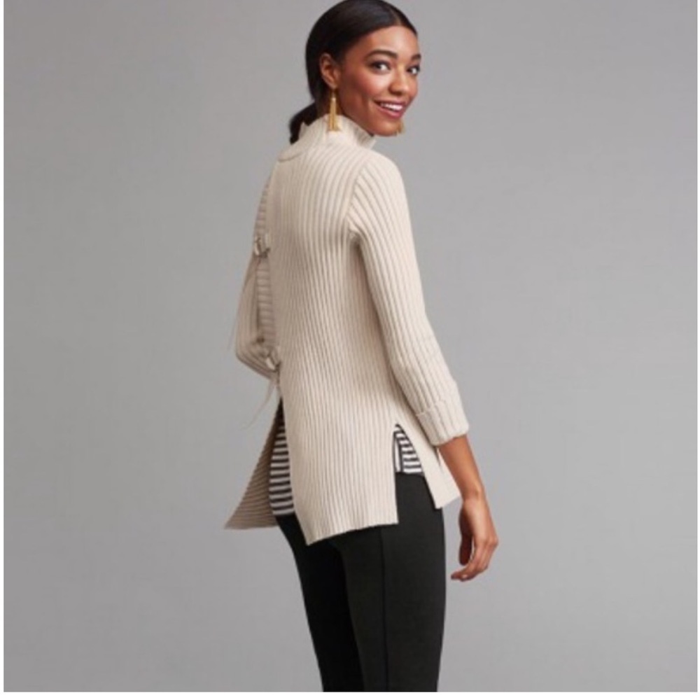 CABI mock neck asymmetrical hem rib knit sweater size medium